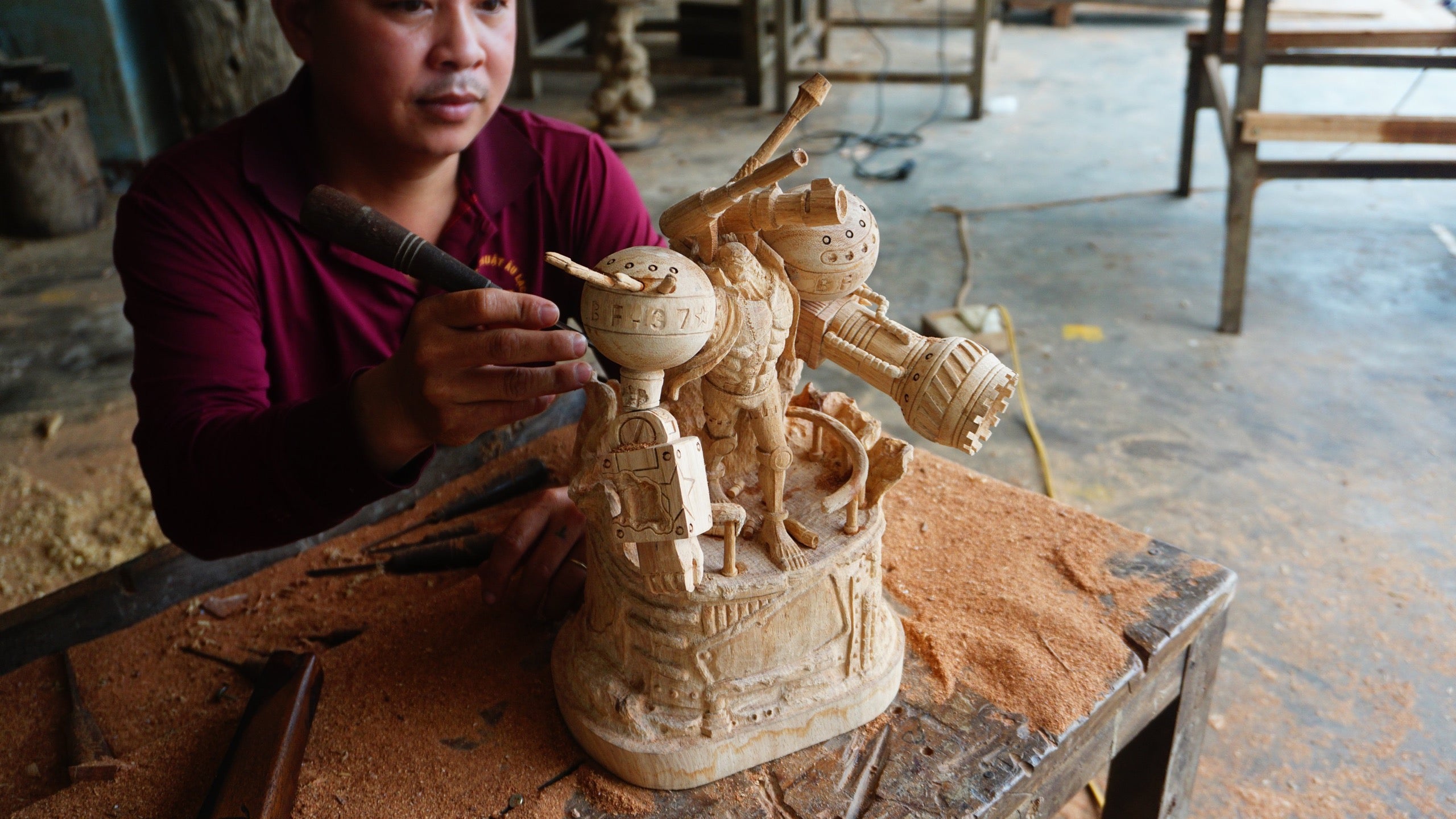 Franky Figure Wood Carving - One Piece - Woodart Vietnam 