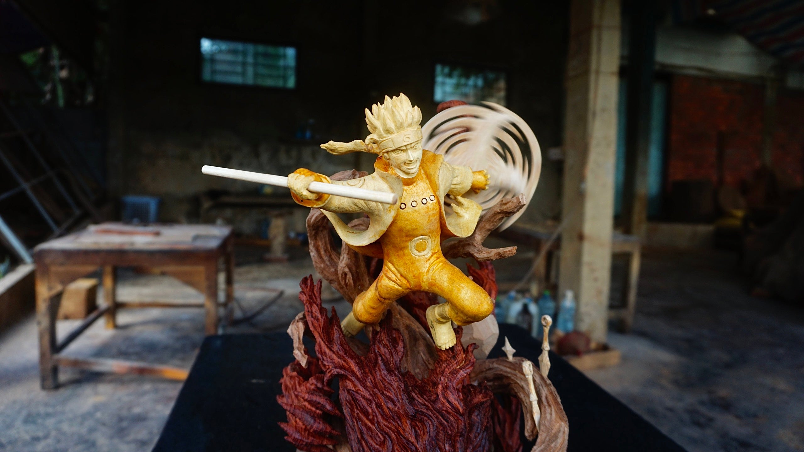 Naruto Kyuubi Chakra Mode Figure Wood Carving - Woodart Vietnam 
