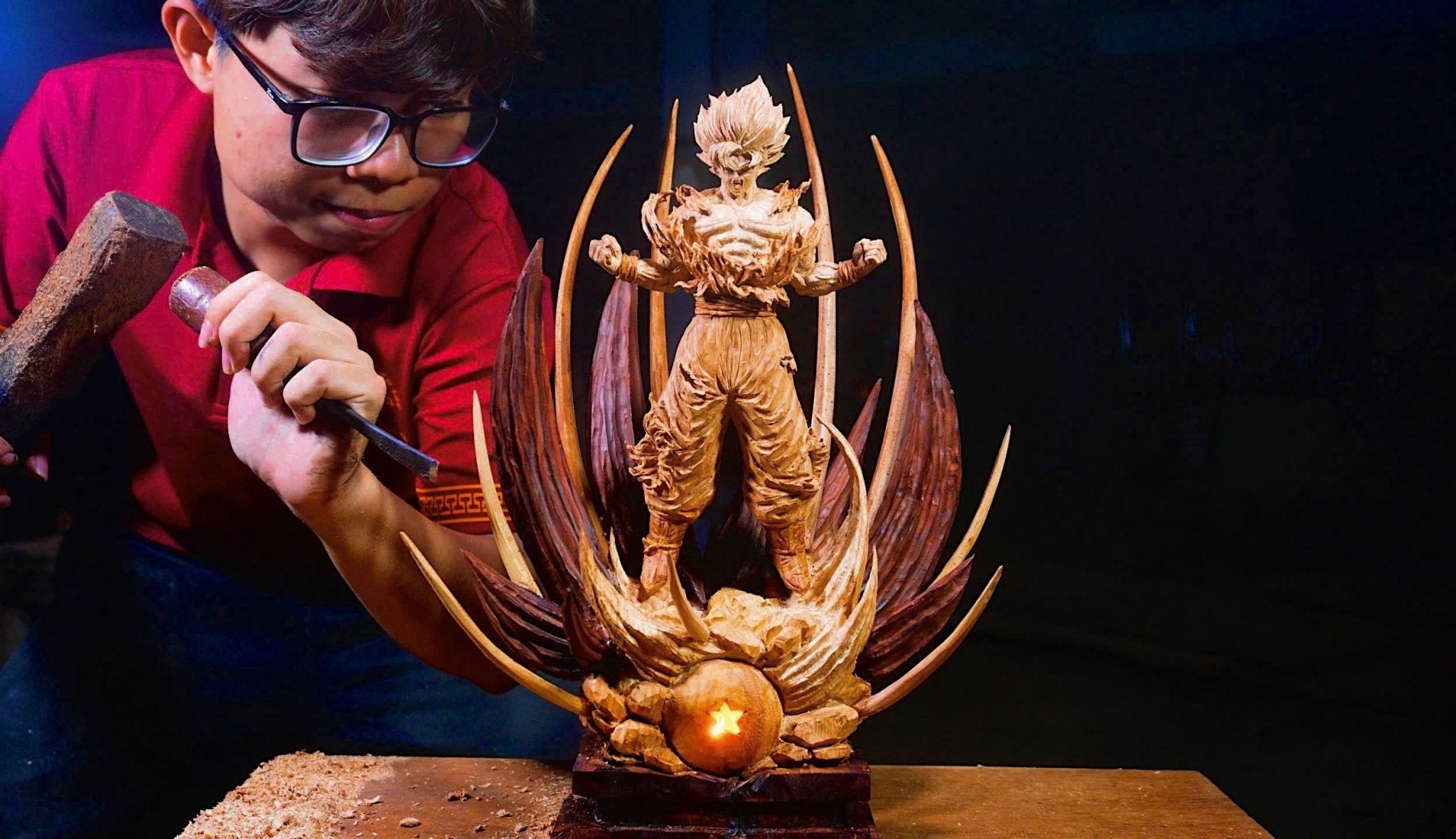 Goku SSJ2 Figure Wood Carving 2024 - Dragon Ball Z - Woodart Vietnam