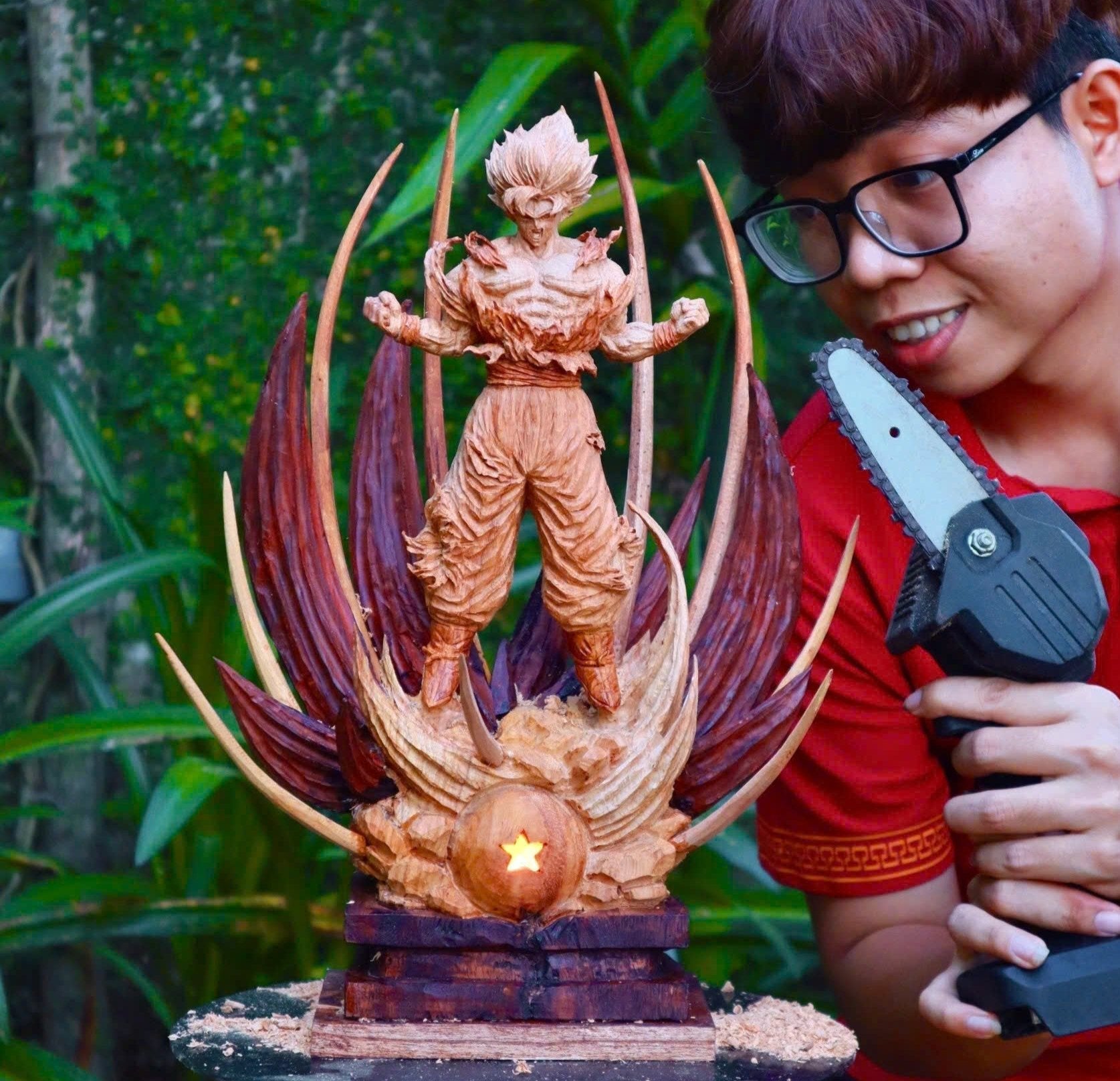Goku SSJ2 Figure Wood Carving 2024 - Dragon Ball Z - Woodart Vietnam