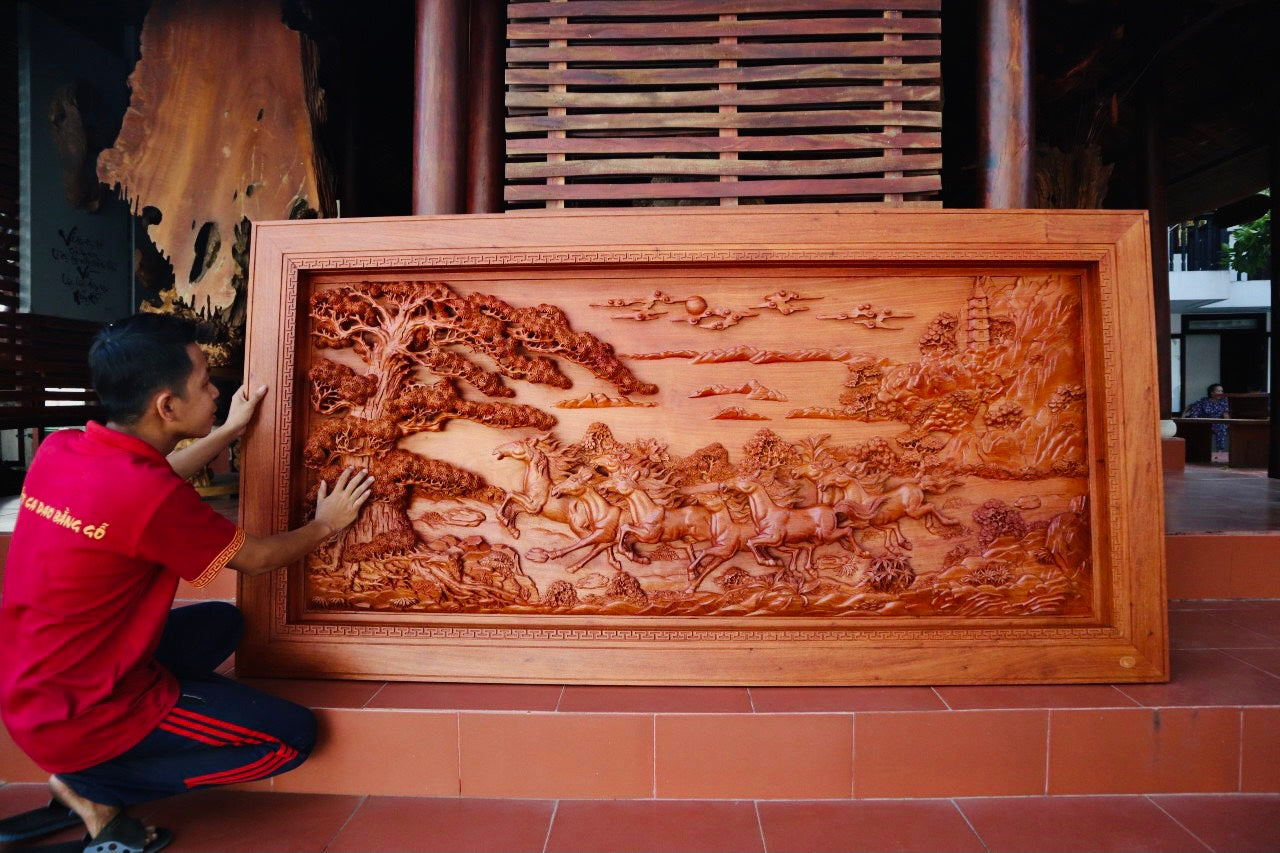 Wall Art - Horses Wood Carving