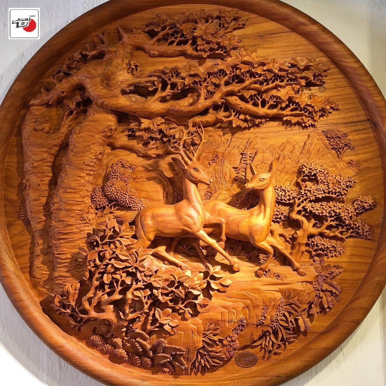 Lucky Deer Wood Carving Wall Art - Woodart Vietnam