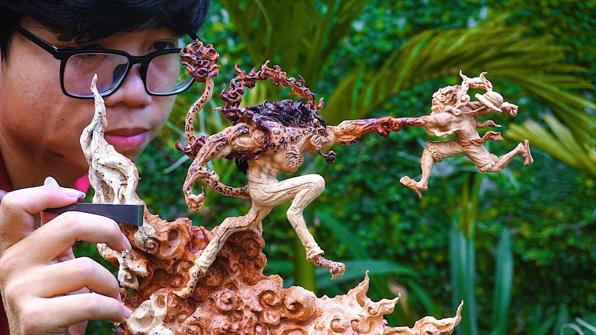 Luffy Gear 5 vs Awakened Lucci Wood Carving - One Piece Art - Woodart Vietnam