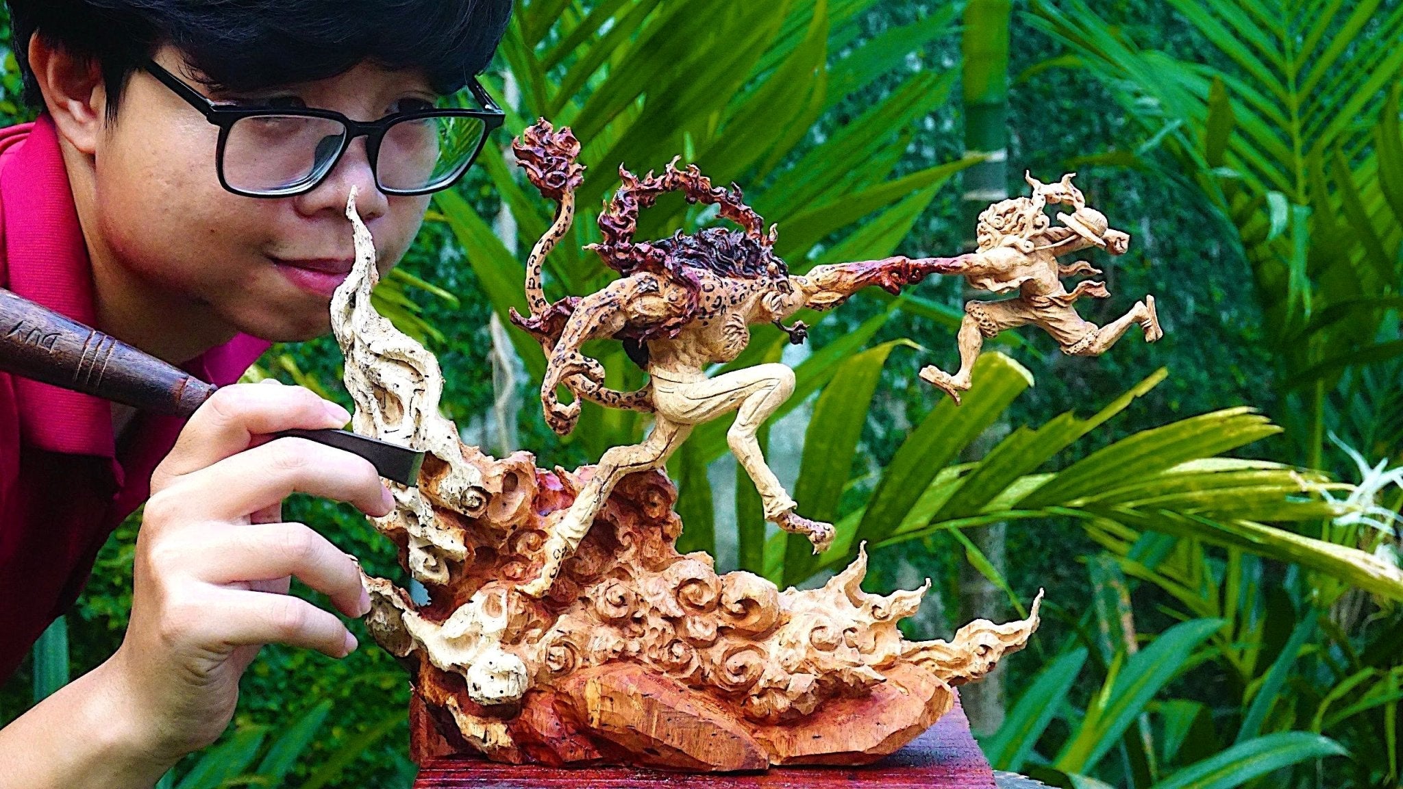 Luffy Gear 5 vs Awakened Lucci Wood Carving - One Piece Art - Woodart Vietnam