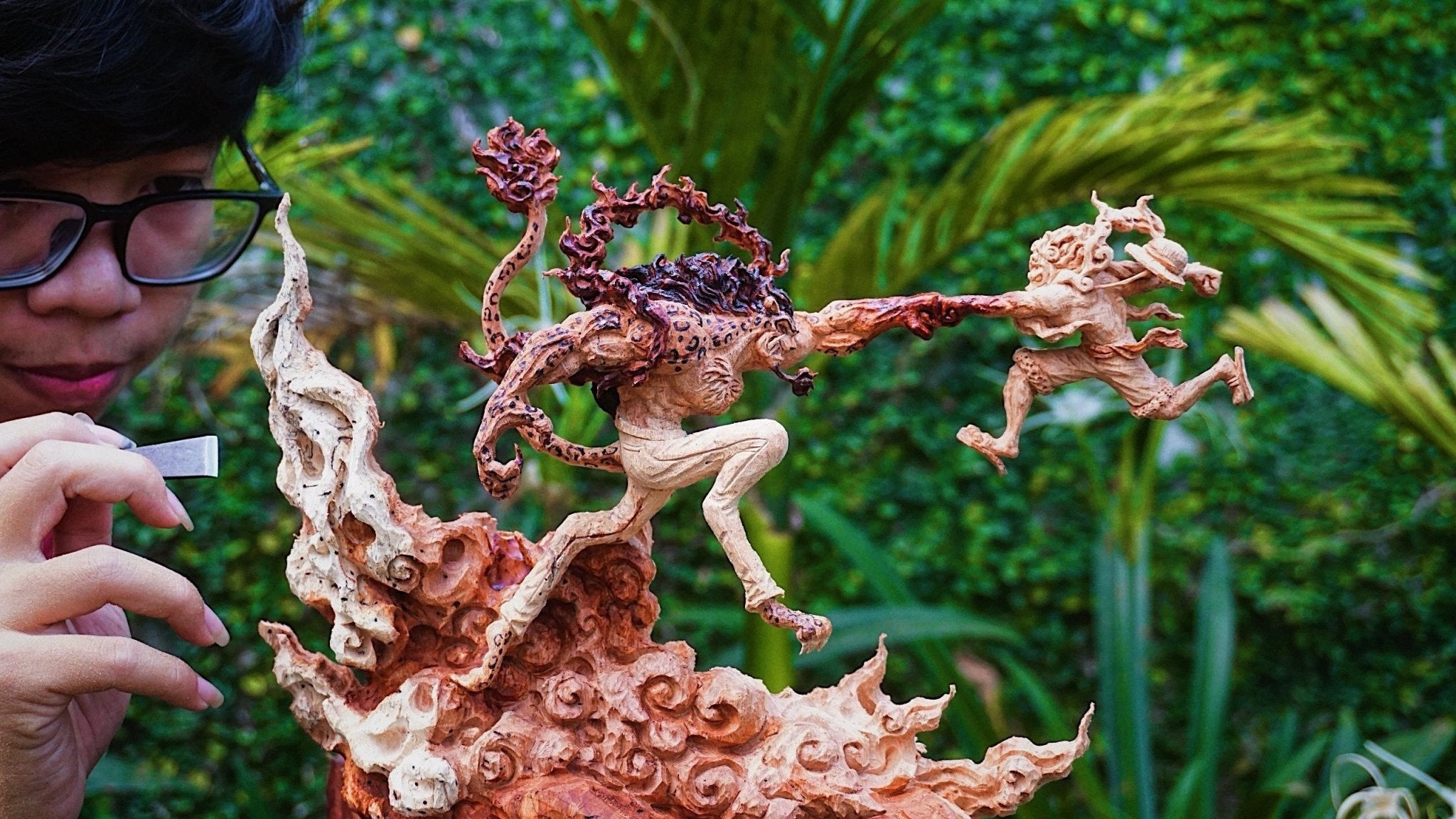 Luffy Gear 5 vs Awakened Lucci Wood Carving - One Piece Art - Woodart Vietnam