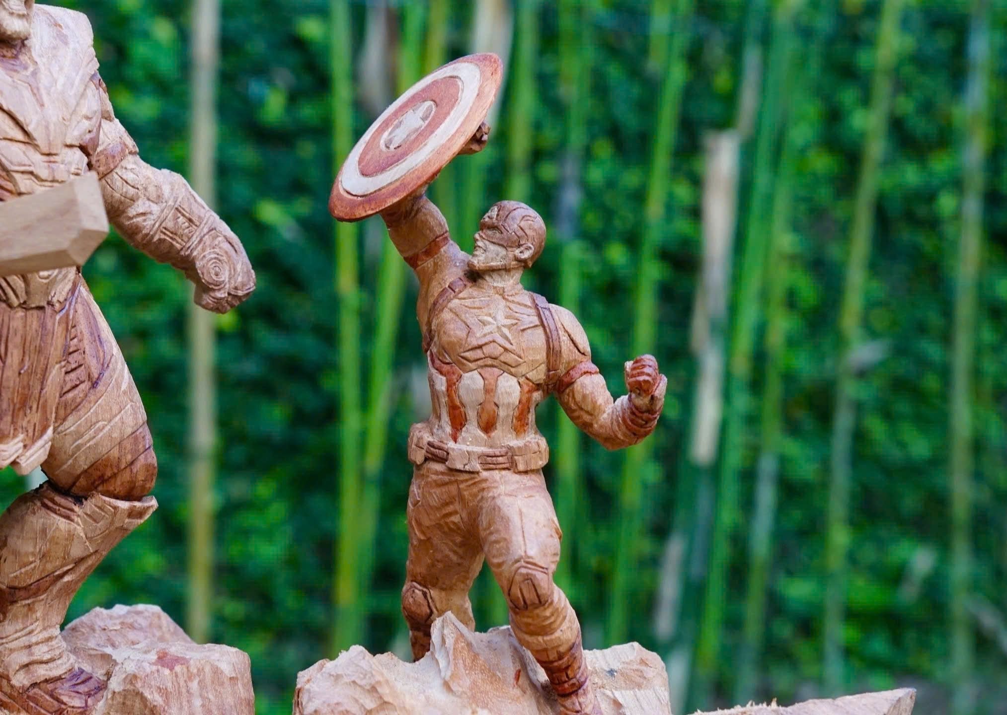 Thanos vs Captain America, Ironman & Thor - Figure Wood Carving - Avengers Endgame - Woodart Vietnam