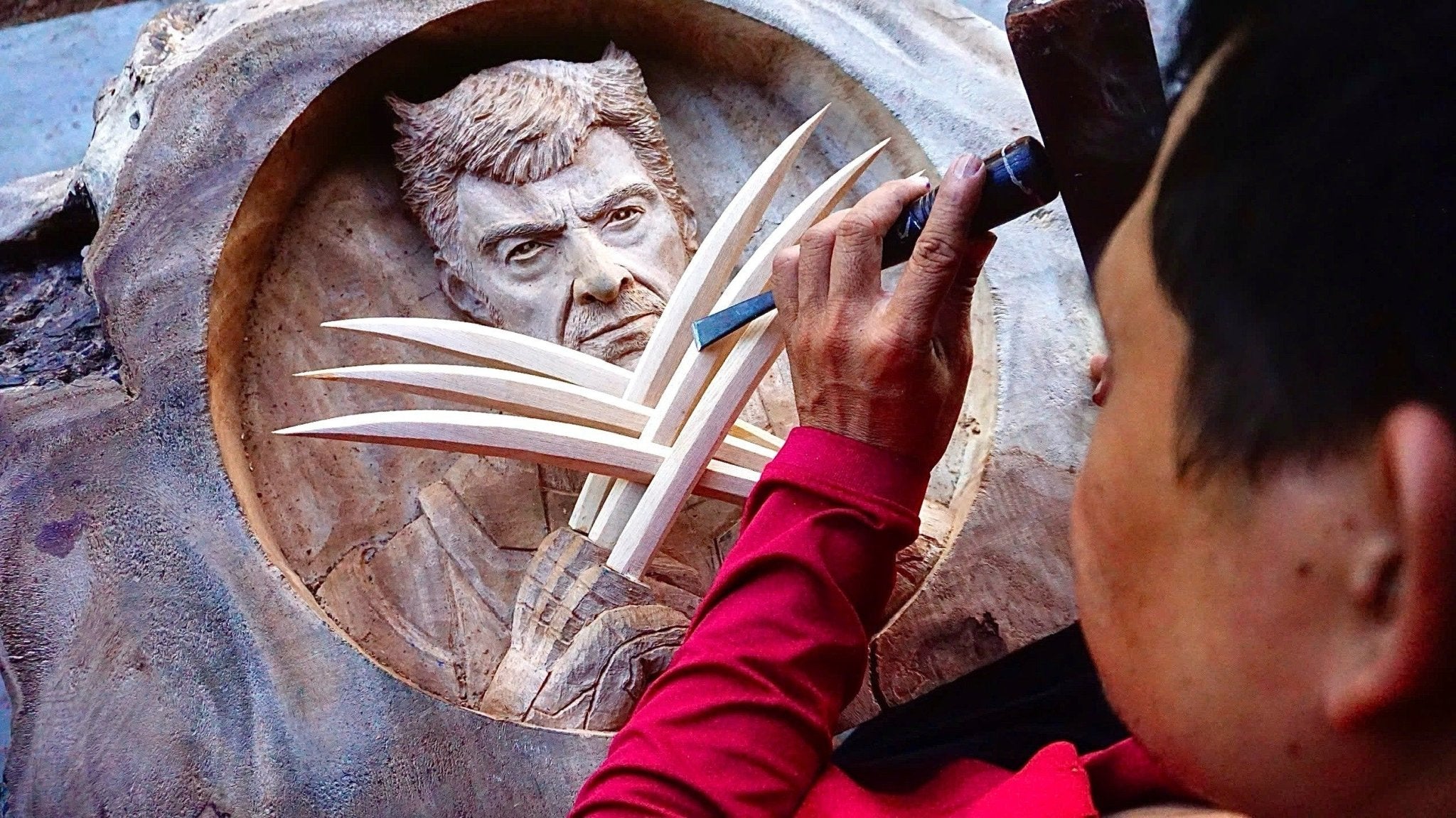 Wolverine - Portrait Wood Carving - Woodart Vietnam