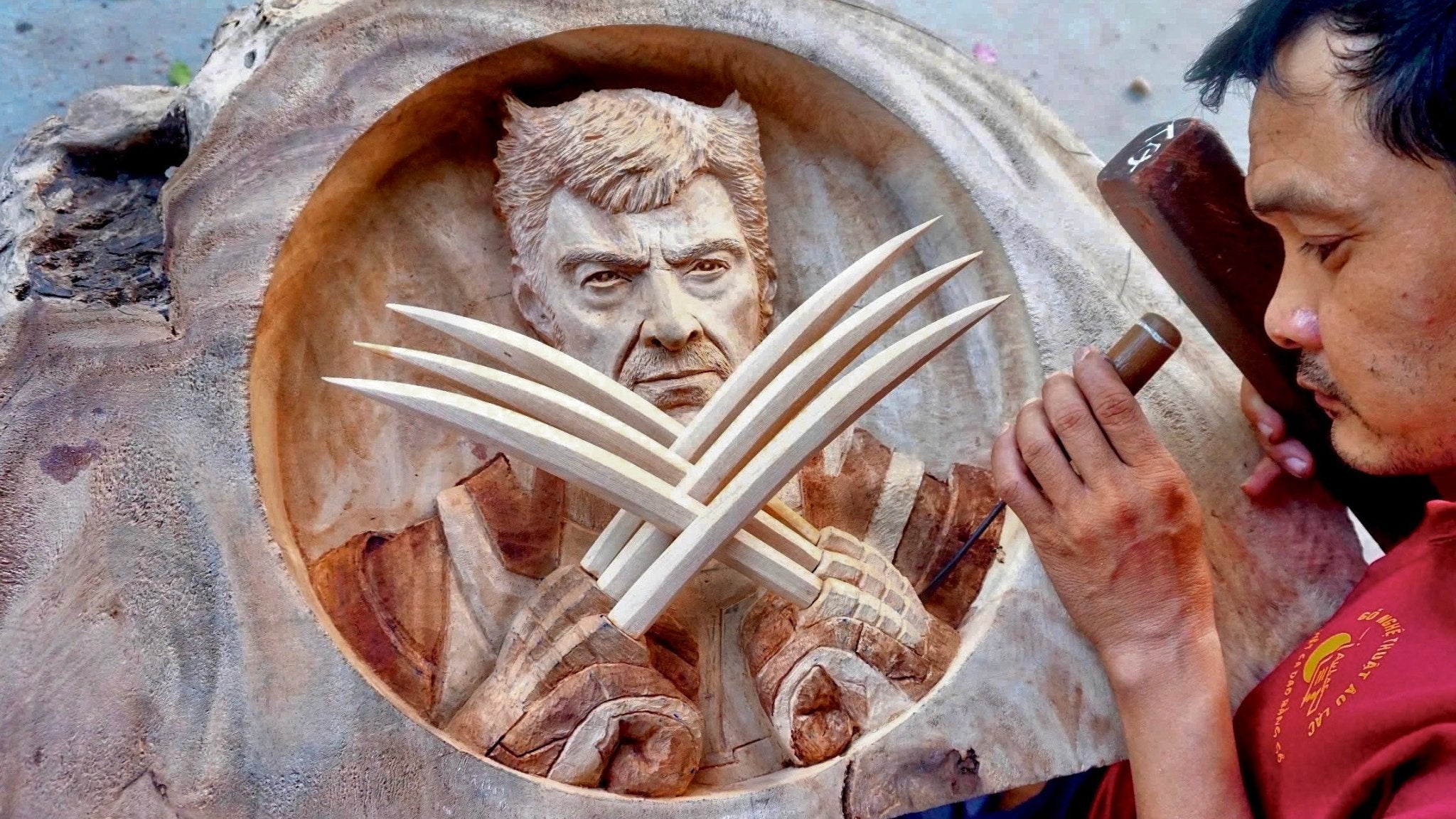 Wolverine - Portrait Wood Carving - Woodart Vietnam