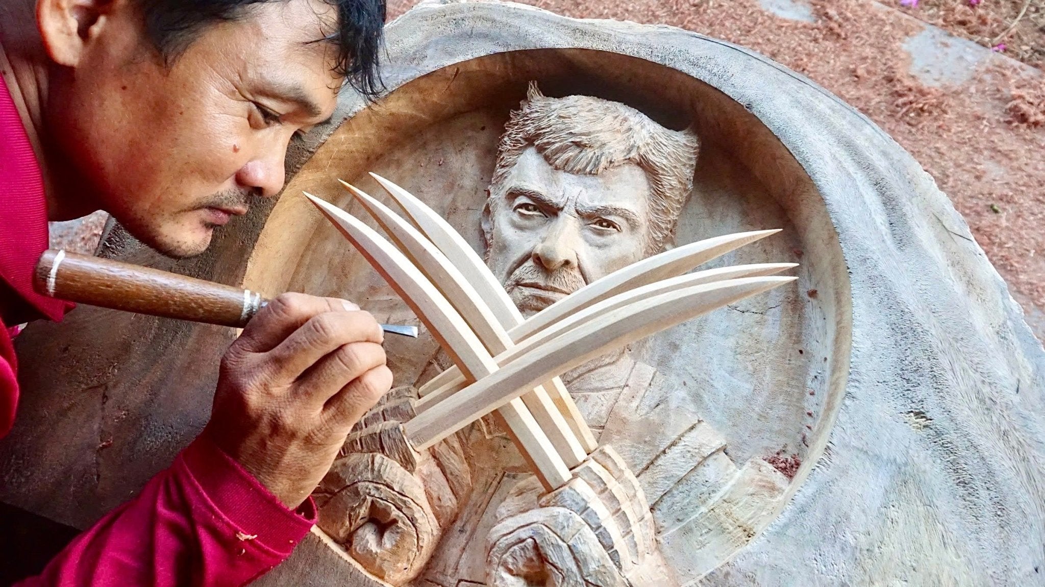 Wolverine - Portrait Wood Carving - Woodart Vietnam