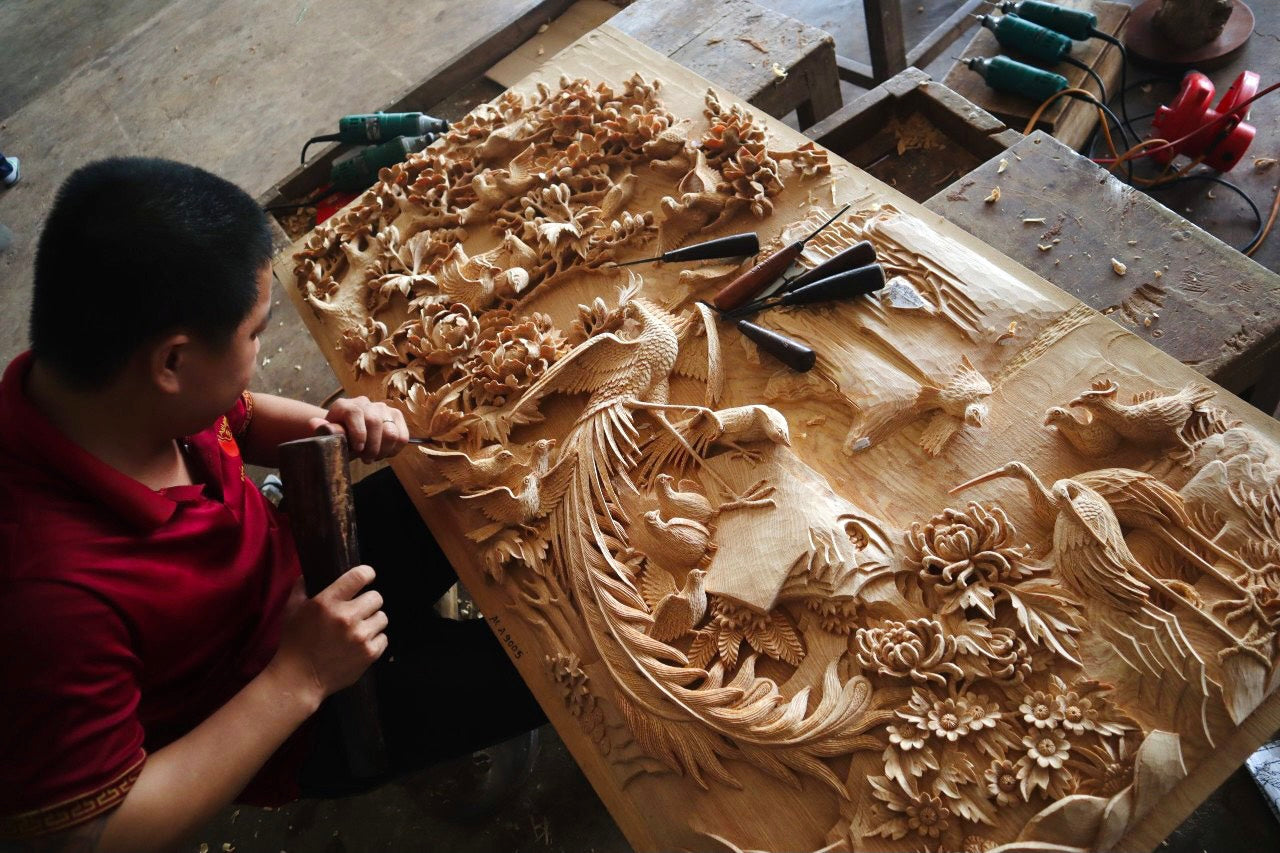 Phoenix Wood Carving Wall Art