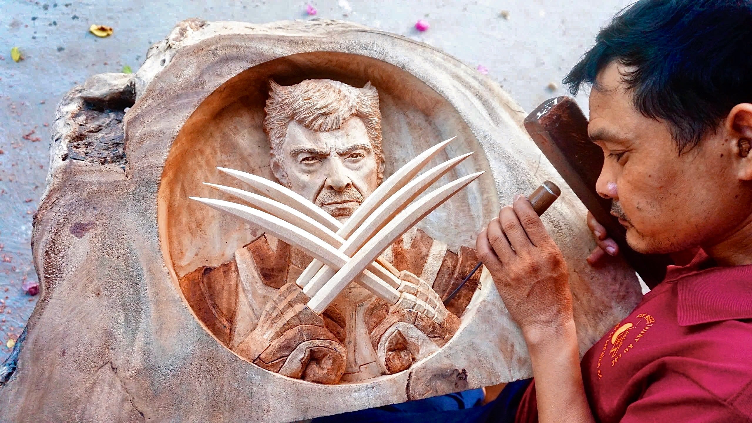 Wolverine - Portrait Wood Carving