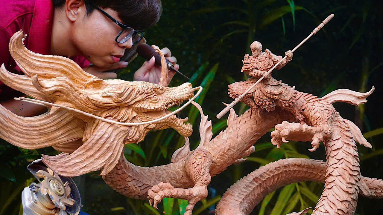 Black Myth: Wukong vs Kang Jin Loong Figure Wood Carving