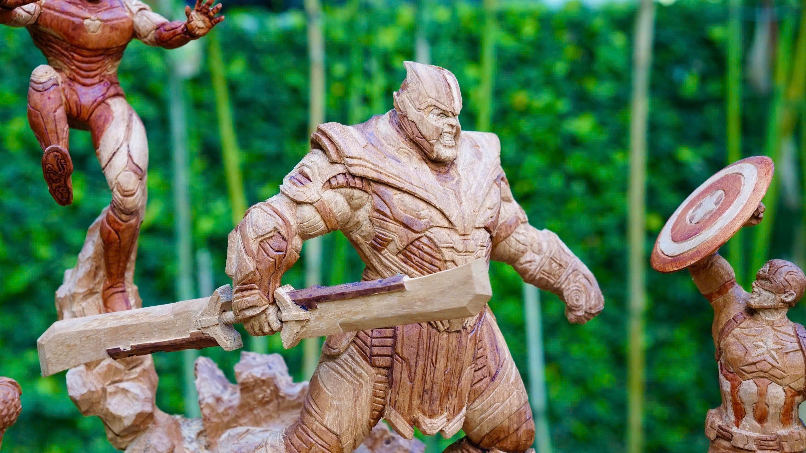 Thanos vs Captain America, Ironman & Thor - Figure Wood Carving - Avengers Endgame