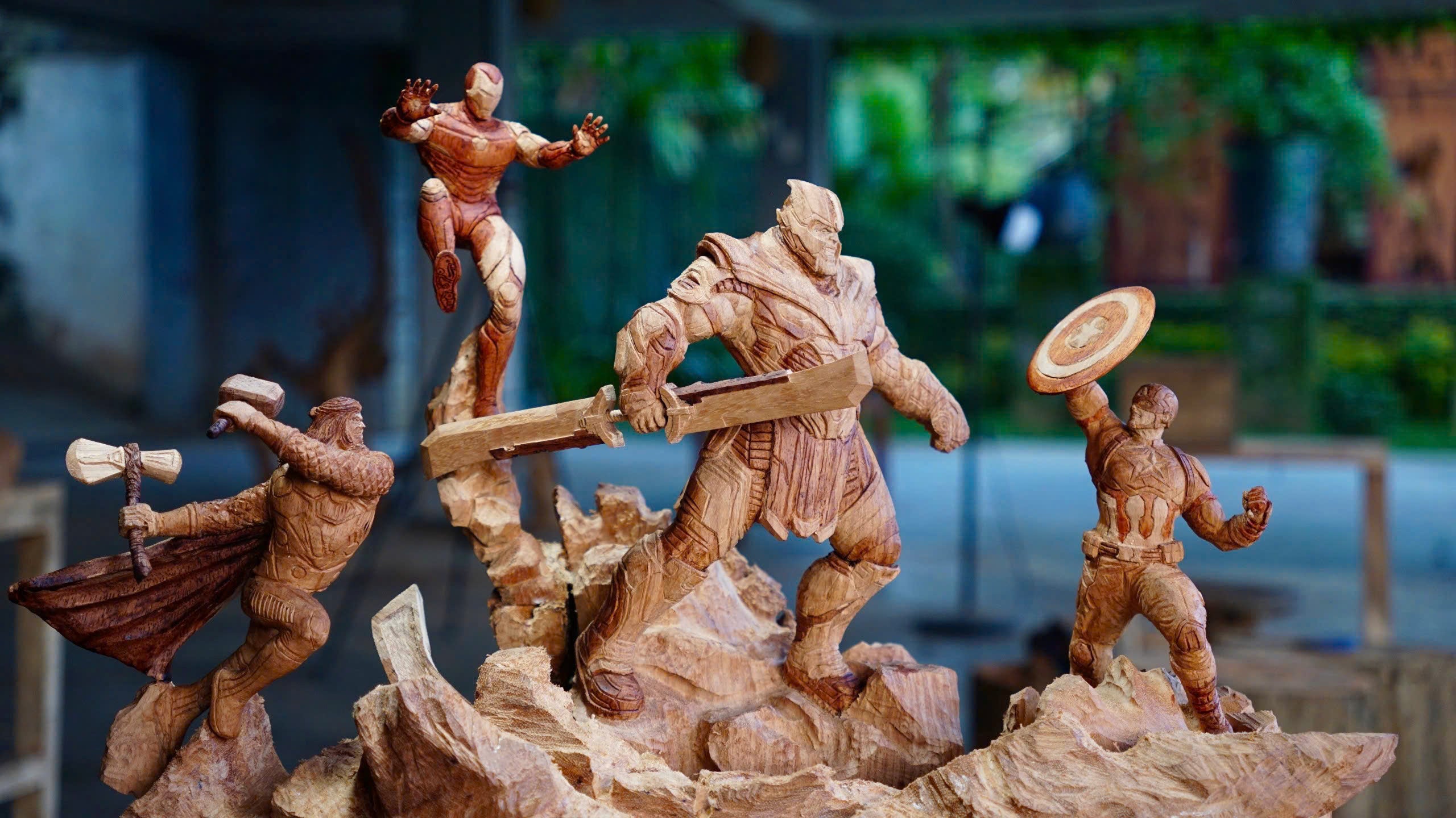 Thanos vs Captain America, Ironman & Thor - Figure Wood Carving - Avengers Endgame