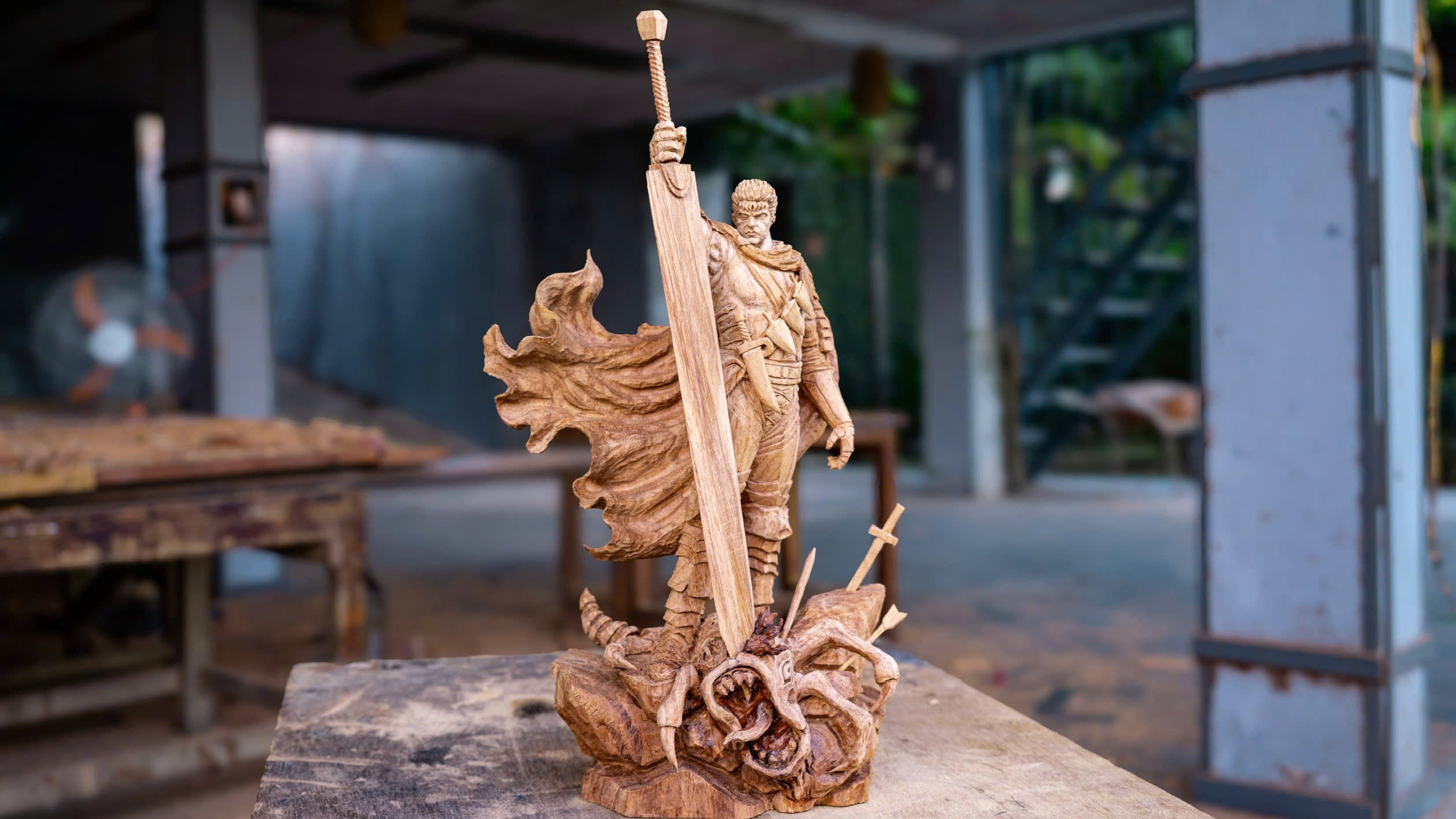 Guts berserk figure wood carving statue
