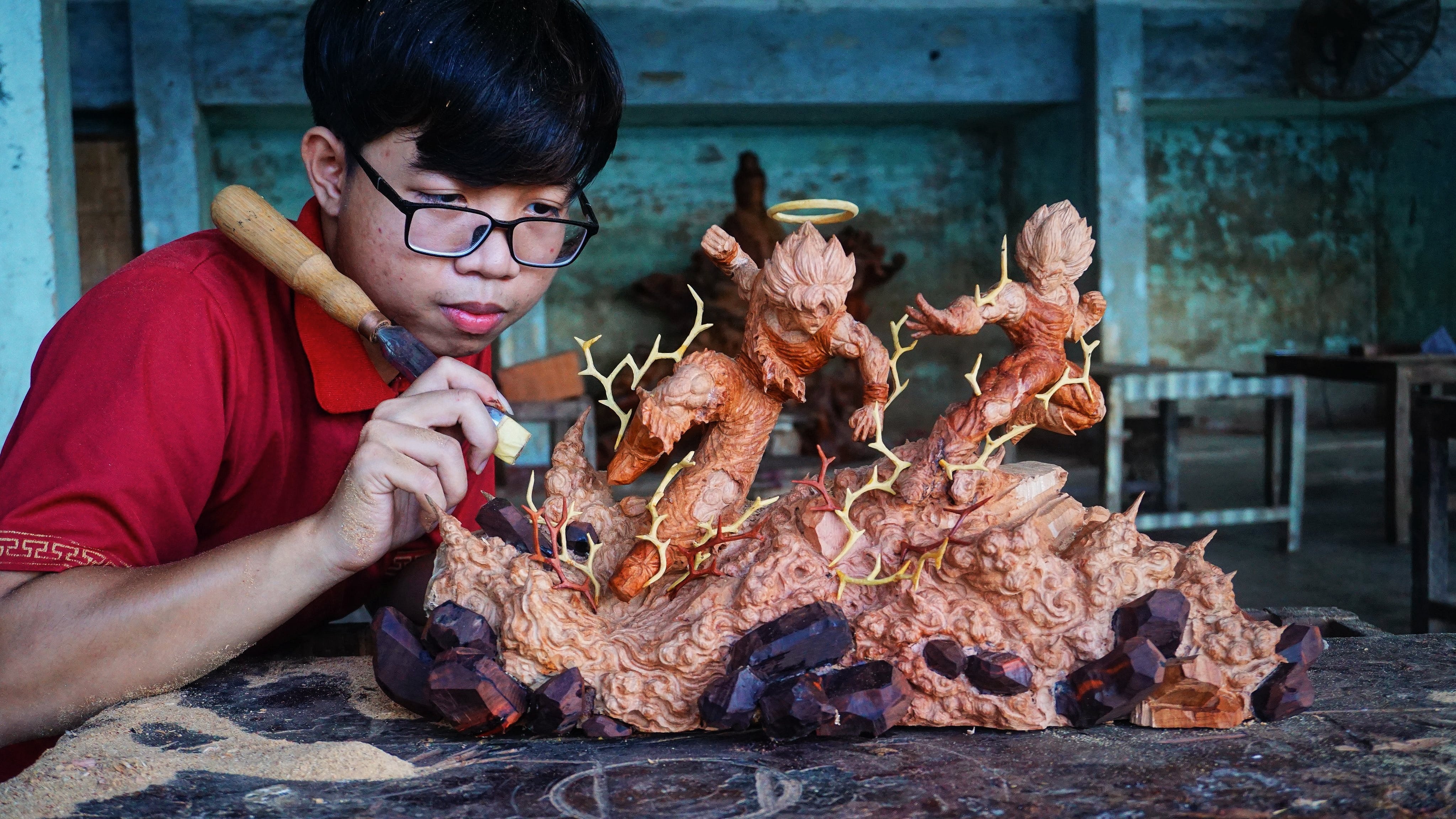 Goku vs Majin Vegeta - Wood Carving [Limited] - Woodart Vietnam 