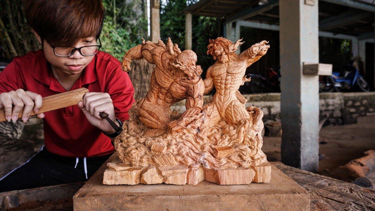 Attack on Titan - Eren VS Reiner Wood Carving [Limited] - Woodart Vietnam