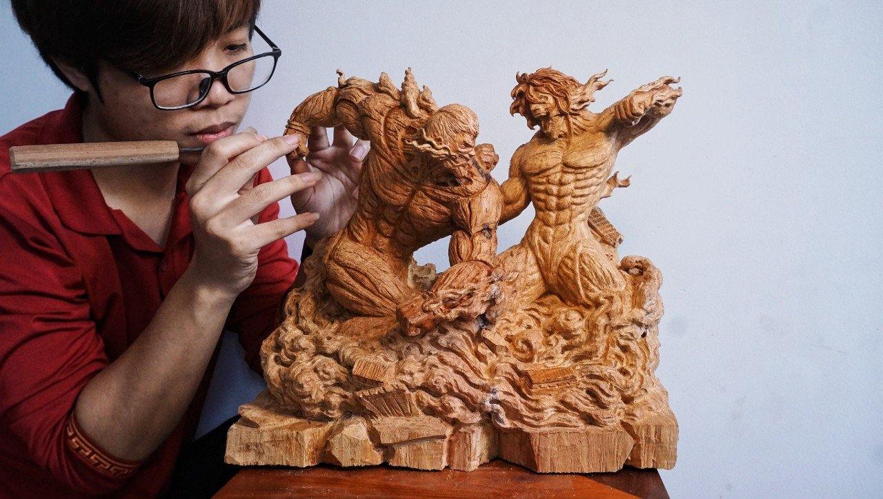 Attack on Titan - Eren VS Reiner Wood Carving [Limited] - Woodart Vietnam