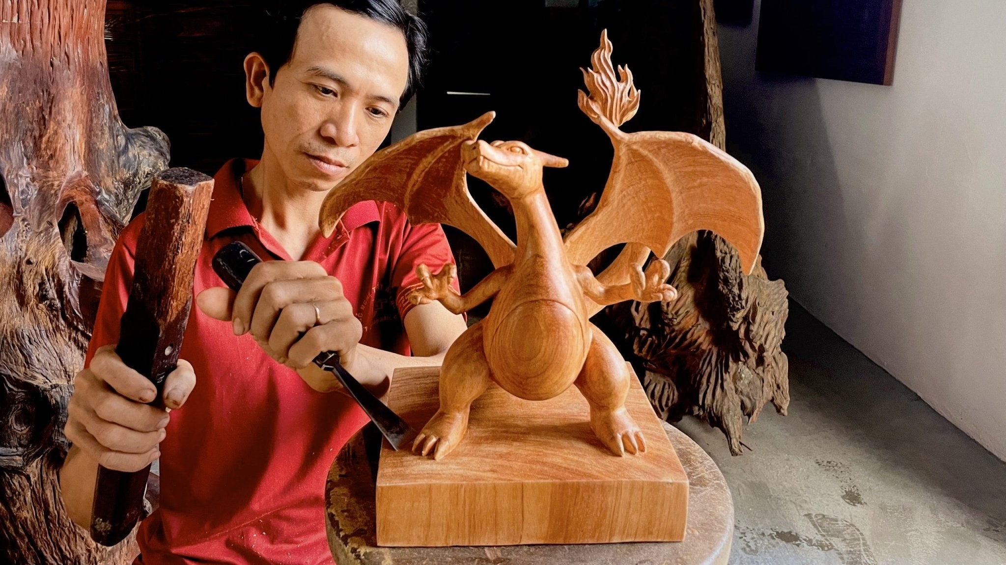 Charizard Figure - Pokémon Wood Carving - Woodart Vietnam