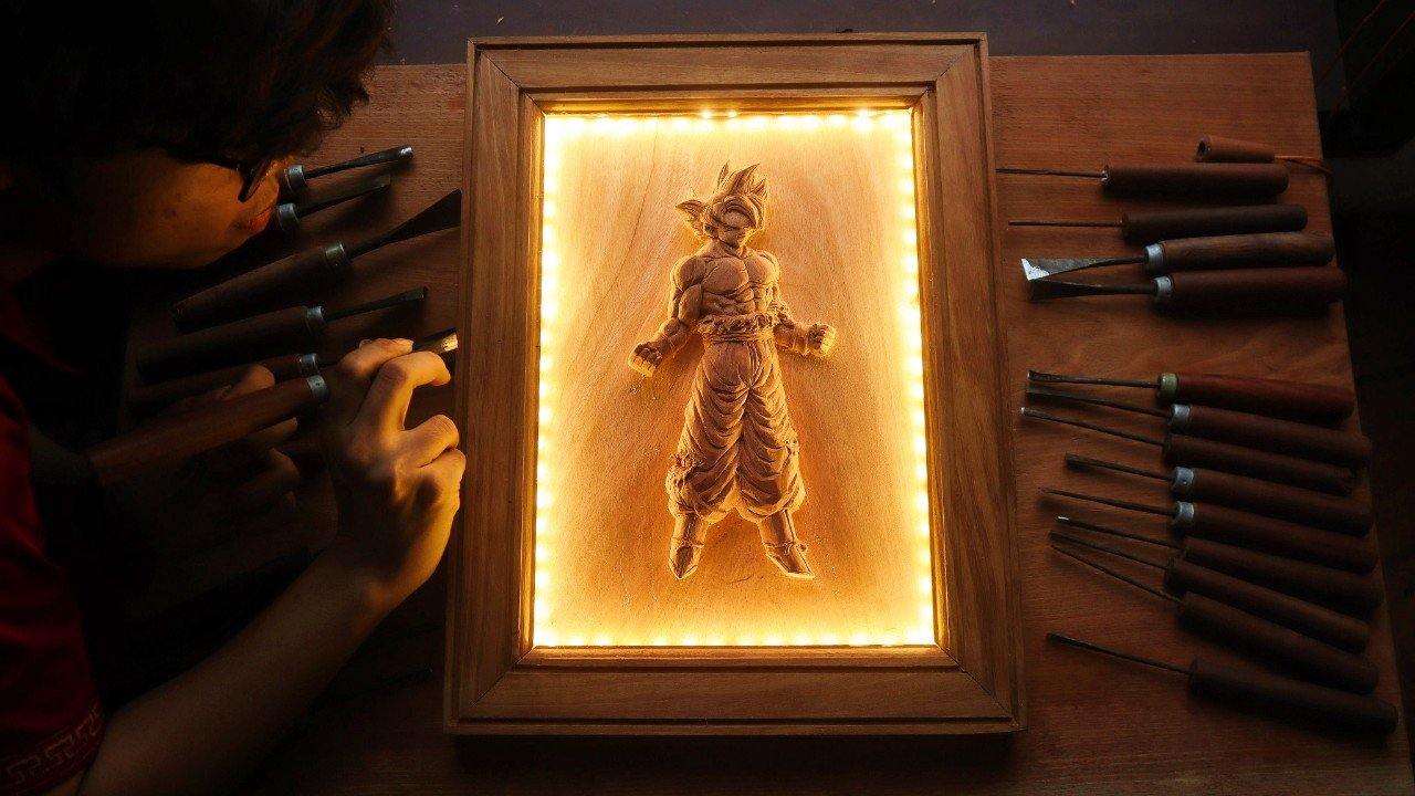 Glowing Goku Wooden Carving - Woodart Vietnam