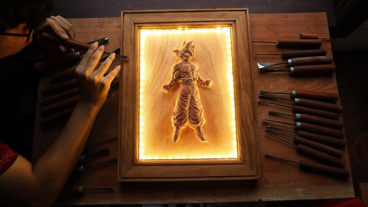 Glowing Goku Wooden Carving - Woodart Vietnam