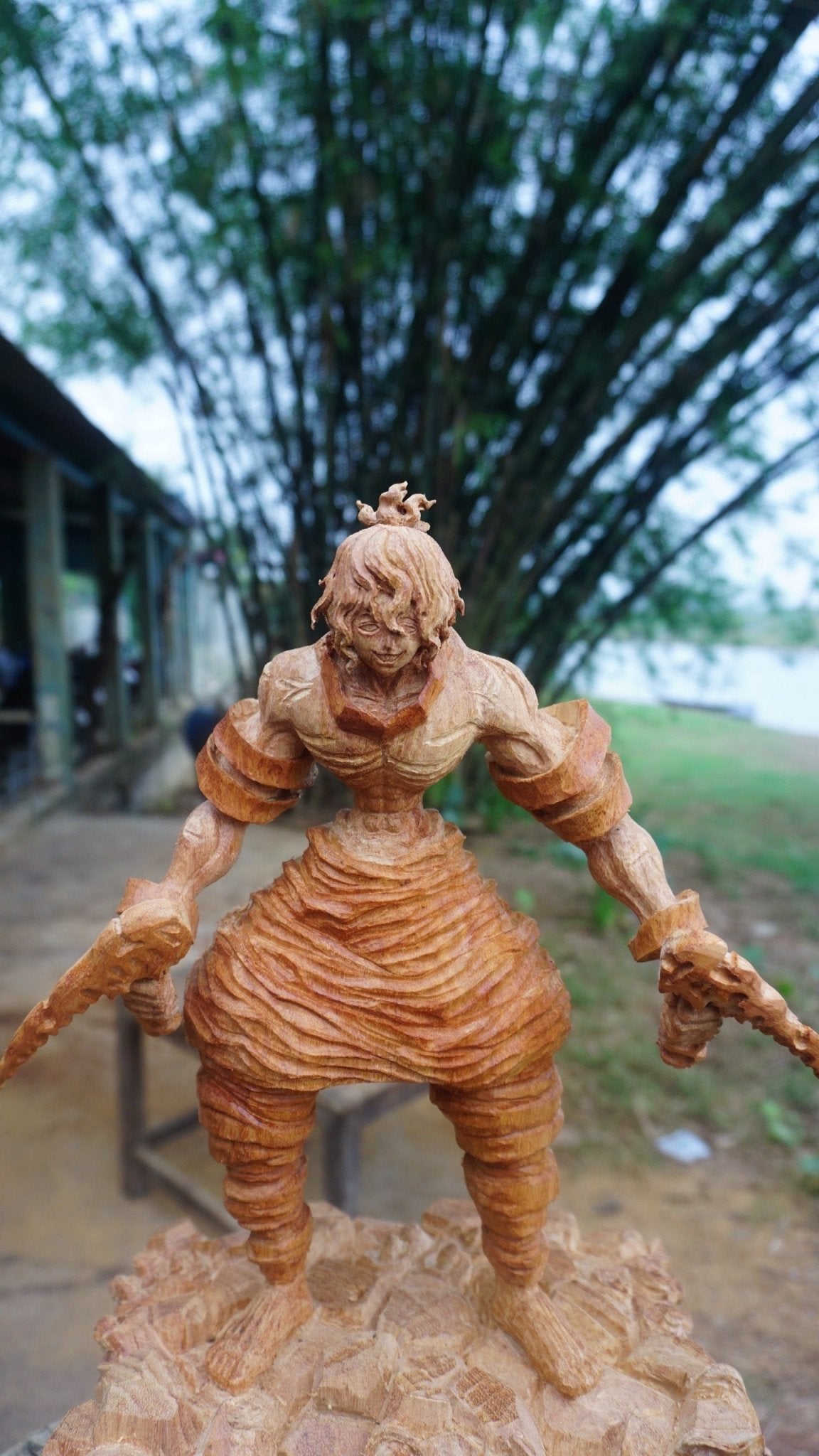 Gyutaro Figure Wood Carving - Demon slayer - Woodart Vietnam