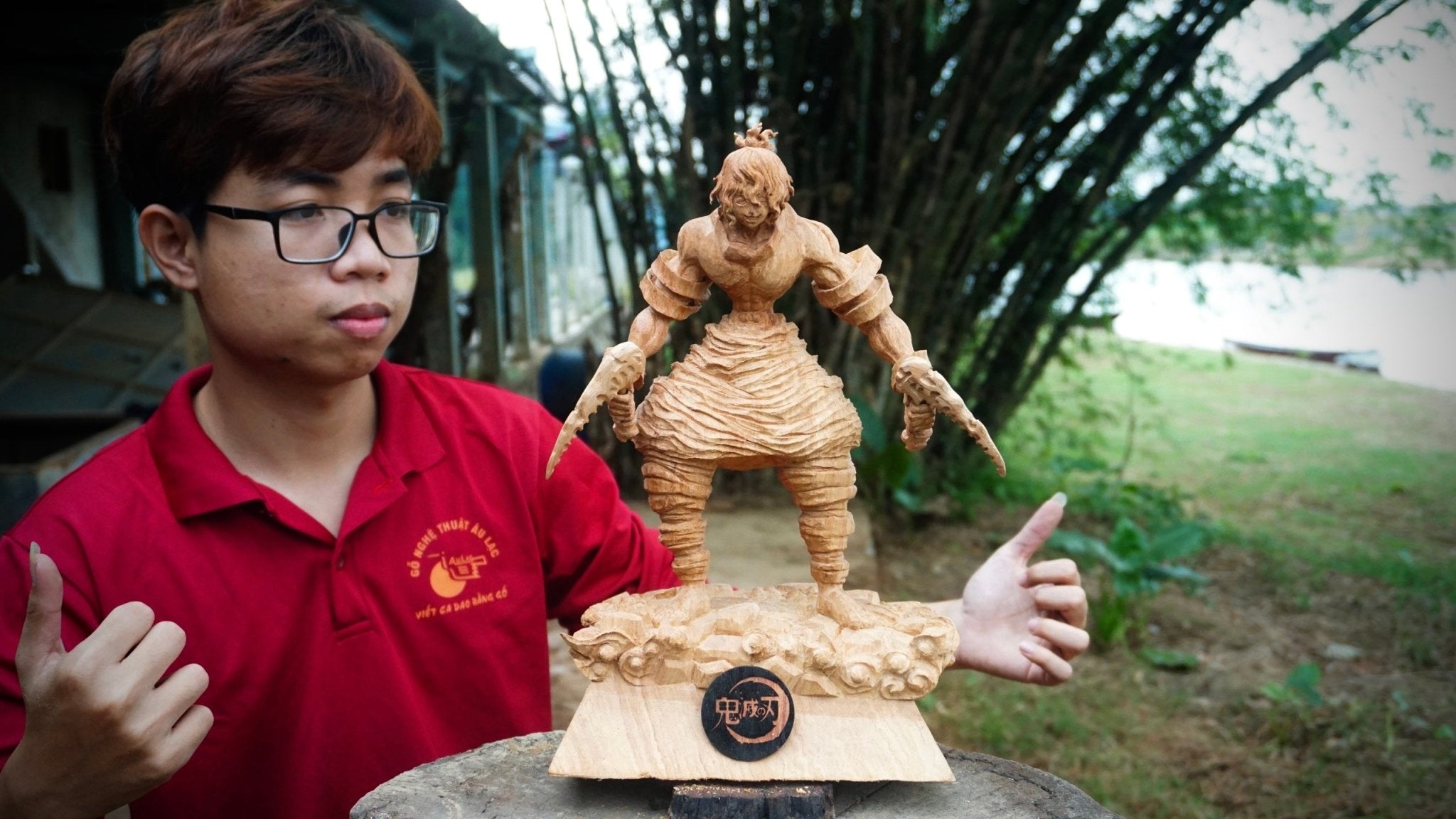 Gyutaro Figure Wood Carving - Demon slayer - Woodart Vietnam