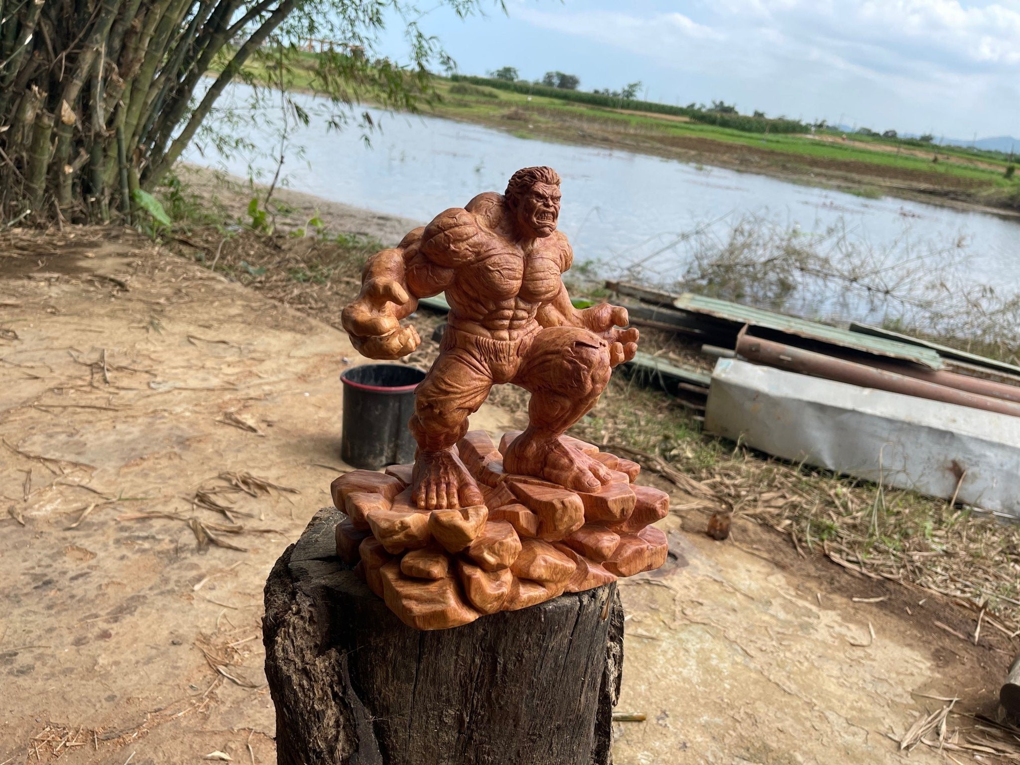 Hulk Figure Wood Carving - Woodart Vietnam