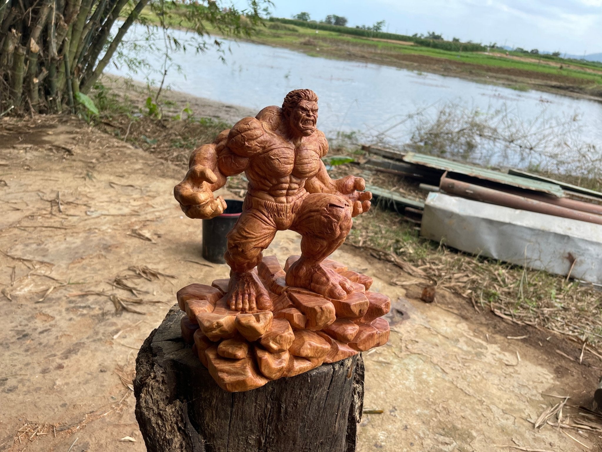 Hulk Figure Wood Carving - Woodart Vietnam