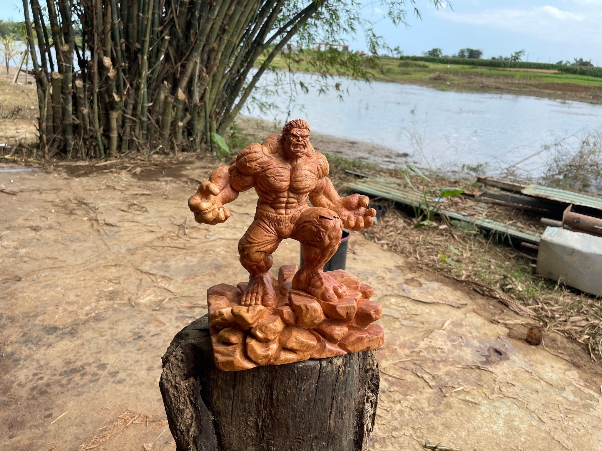 Hulk Figure Wood Carving - Woodart Vietnam