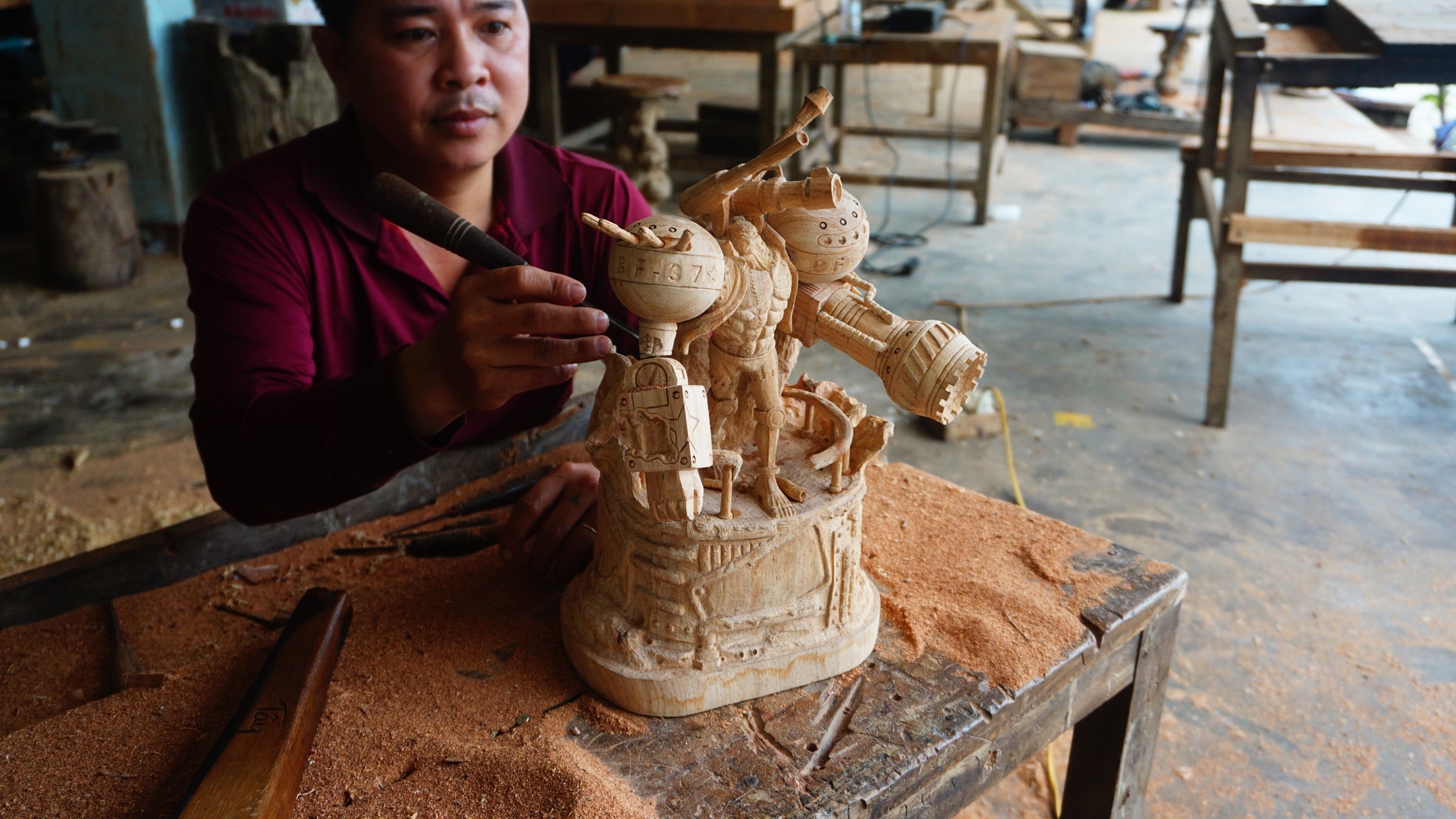 Franky Figure Wood Carving - One Piece - Woodart Vietnam 