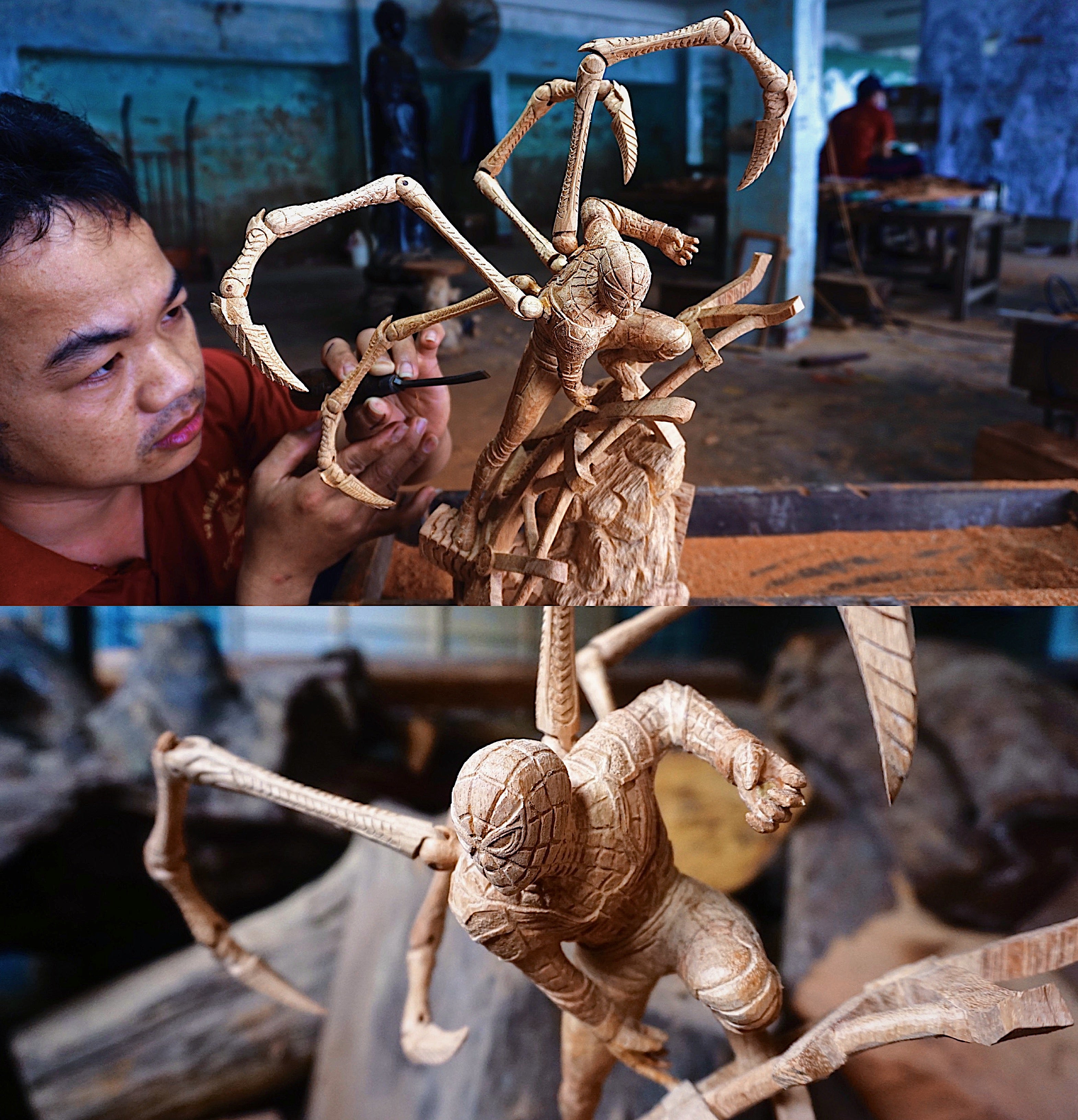 Iron Spider-Man Figure - Wood Carving - Woodart Vietnam 