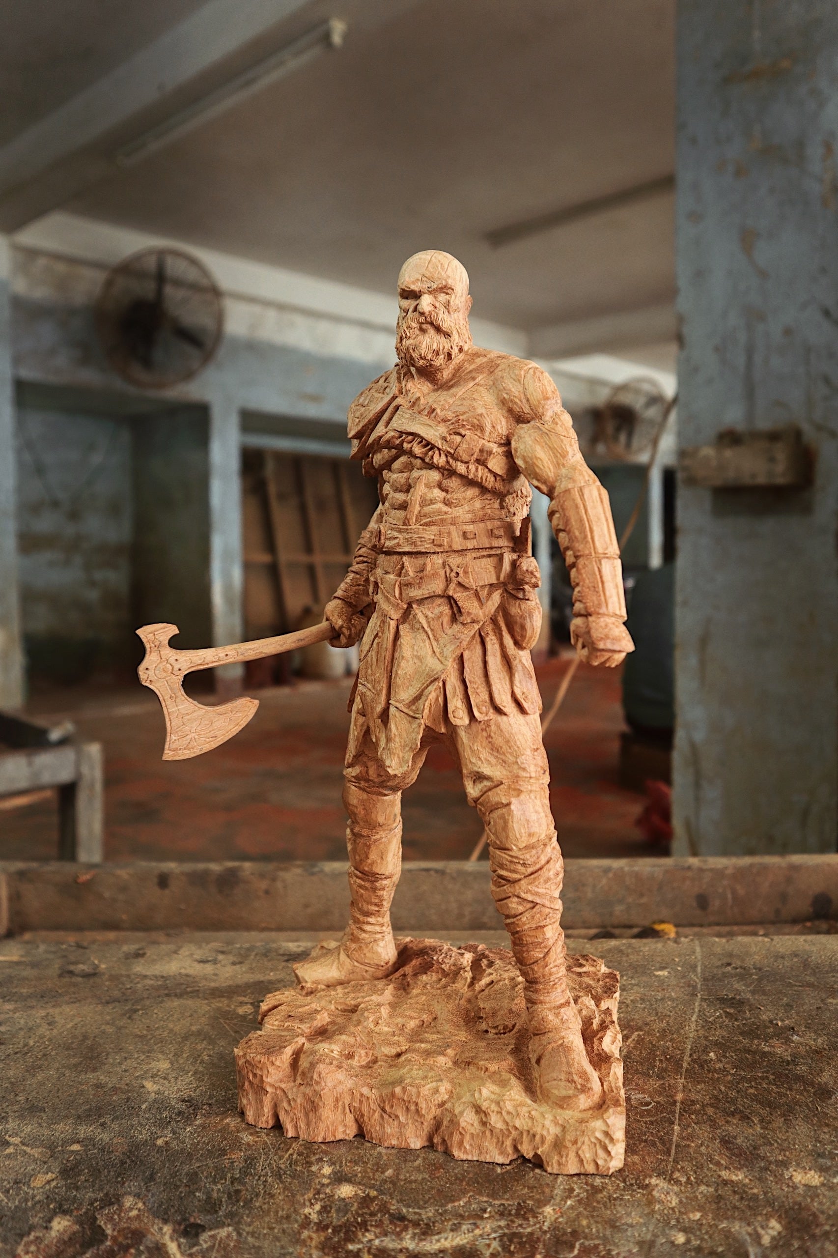 Kratos Figure Wood Carving - God of Wars - Woodart Vietnam 