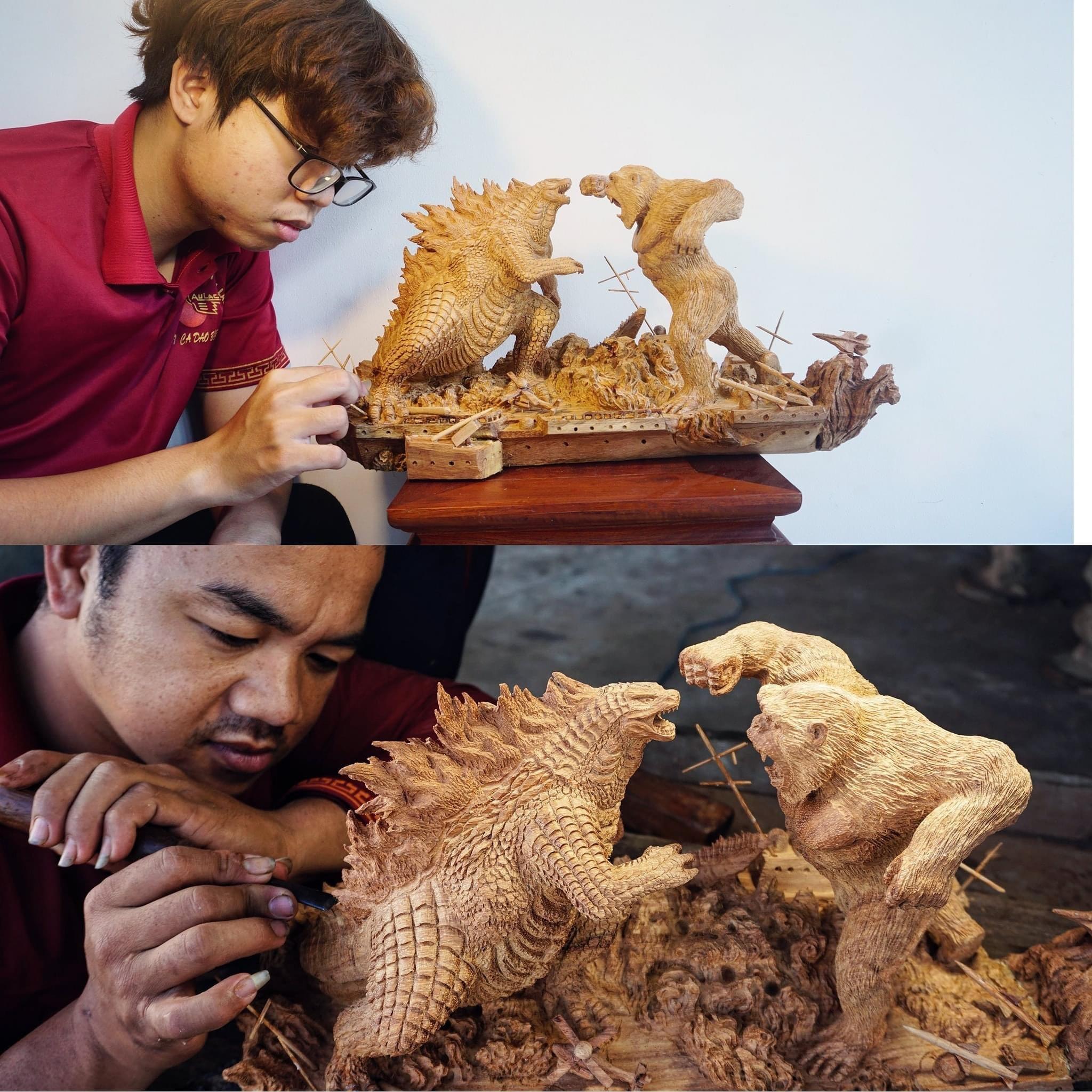 Godzilla vs Kong - Wood Carving [Limited] - Woodart Vietnam 
