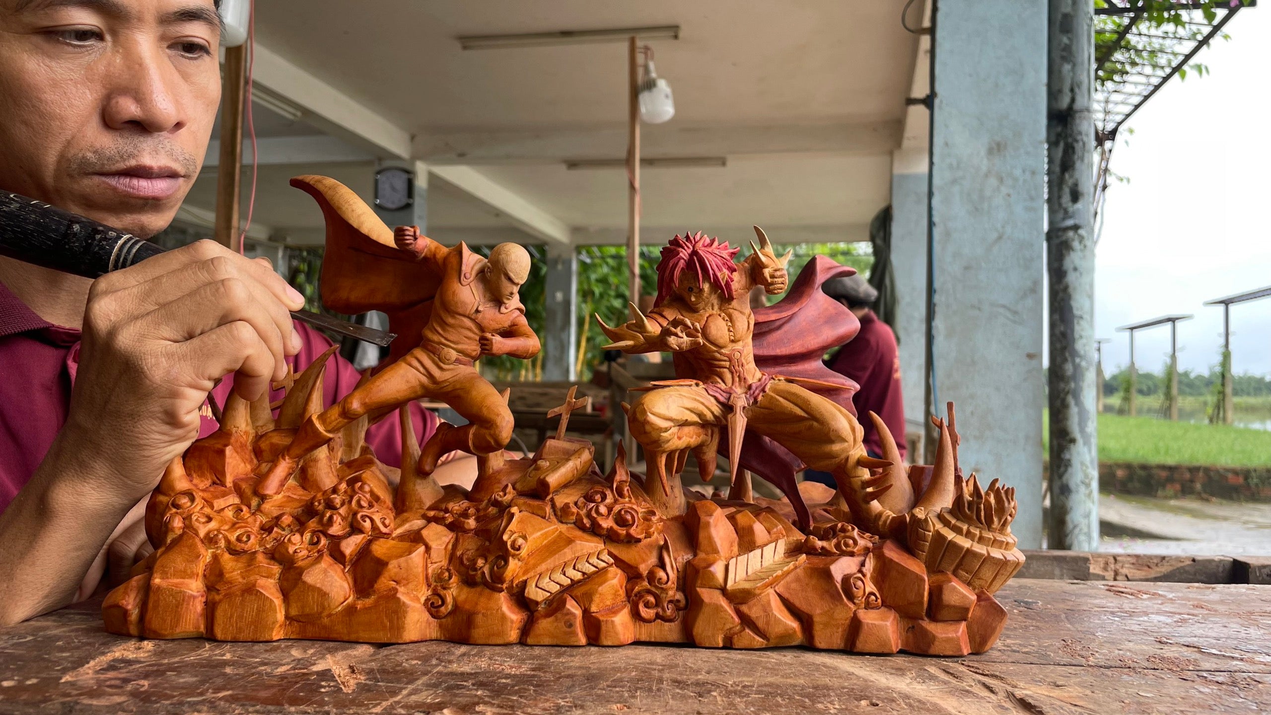 Saitama Figure Wood Carving - One Punchman - Woodart Vietnam 