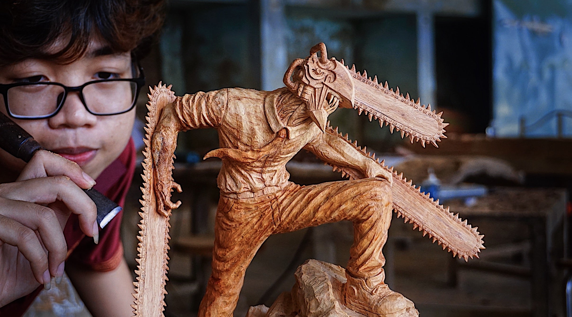 Chainsaw Man Figure Wood Carving - Denji - Woodart Vietnam 
