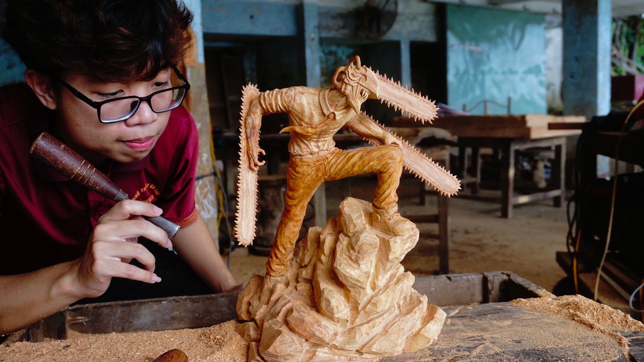 Chainsaw Man Figure Wood Carving - Denji - Woodart Vietnam 