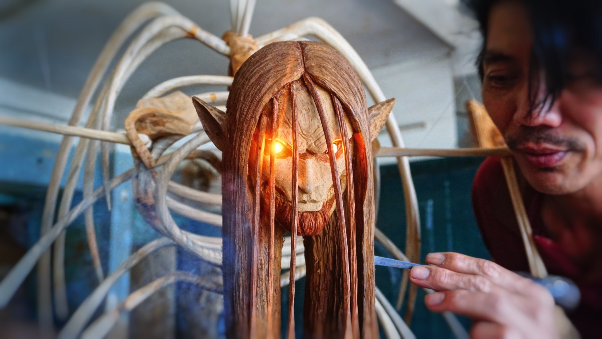 Founding Titan Figure Wood Carving - Glowing Eyes - Attack On Titan - Woodart Vietnam 