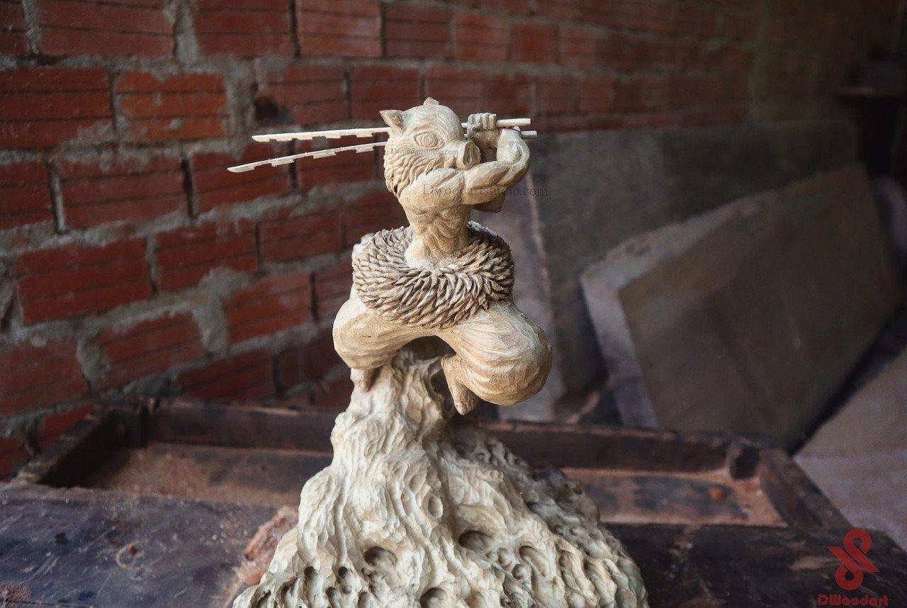 Inosuke Figure - Kimetsu No Yaiba - Demon Slayer Wood Carving - Woodart Vietnam