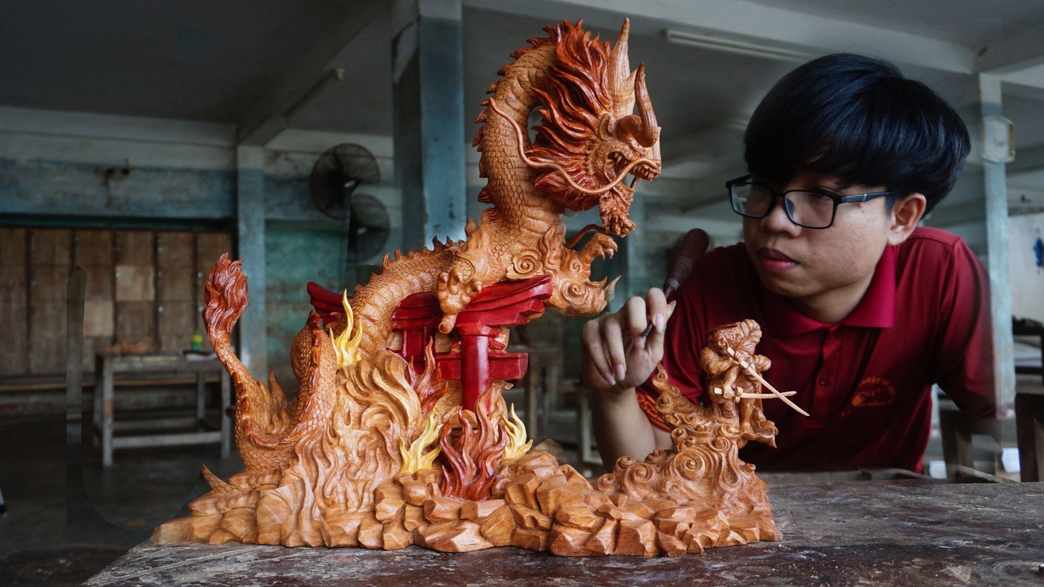 Kaido vs Oden - Figure Wood Carving - One Piece - Woodart Vietnam