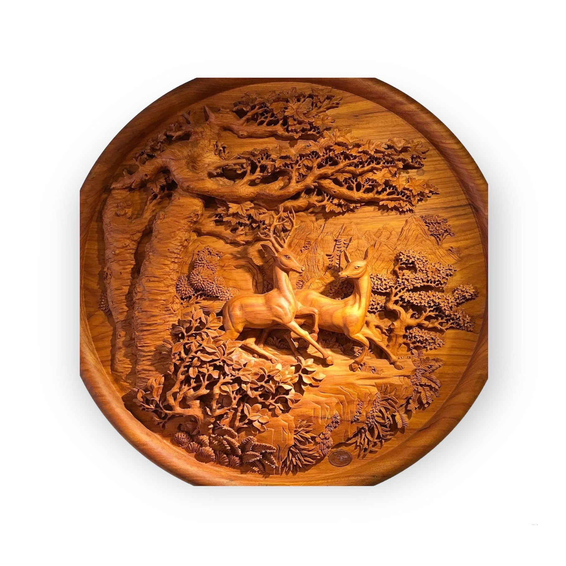 Lucky Deer Wood Carving Wall Art - Woodart Vietnam