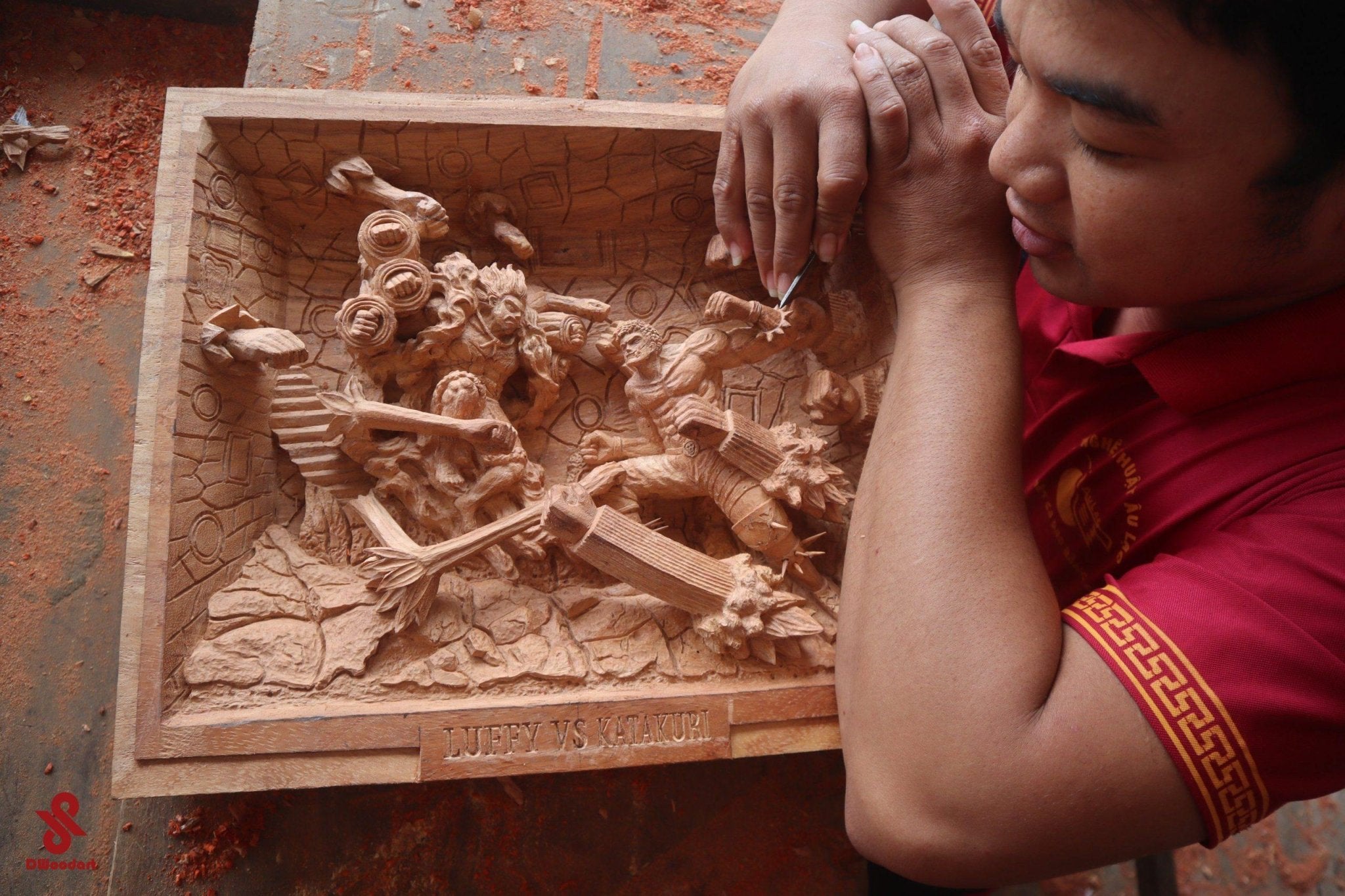 Luffy vs Katakuri - Figure Wood Carving fighting scene - Woodart Vietnam