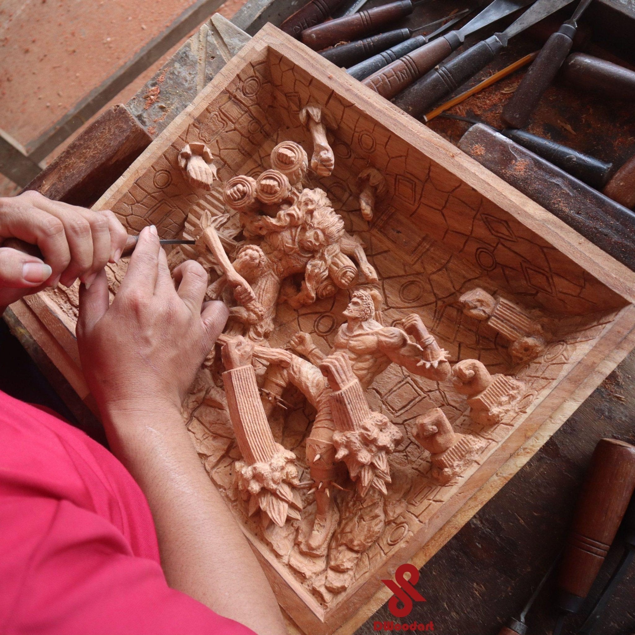 Luffy vs Katakuri - Figure Wood Carving fighting scene - Woodart Vietnam