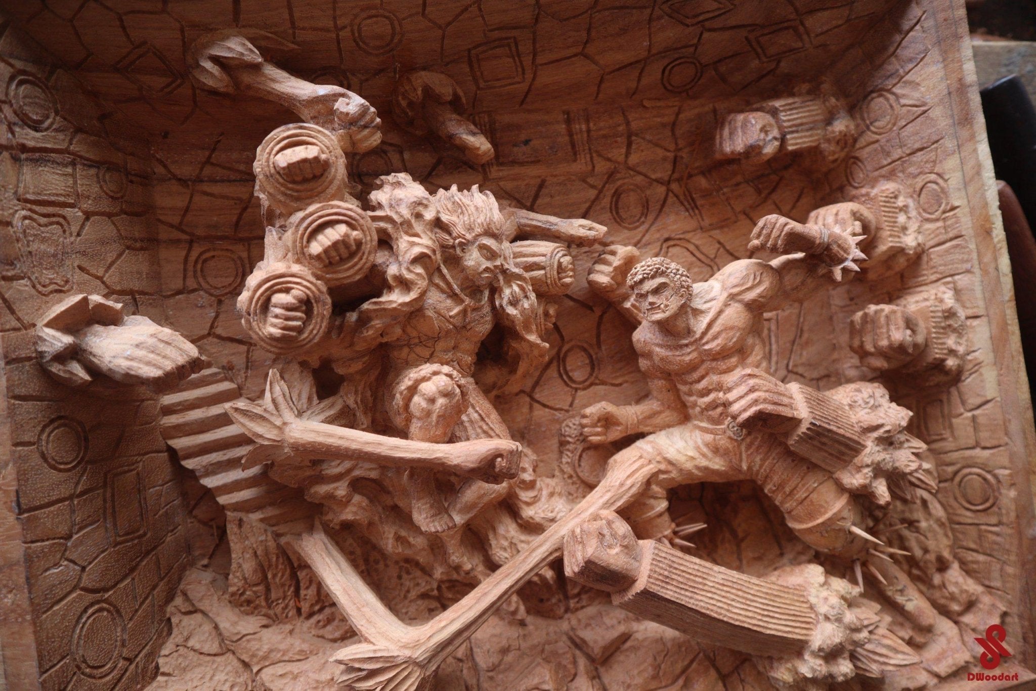 Luffy vs Katakuri - Figure Wood Carving fighting scene - Woodart Vietnam