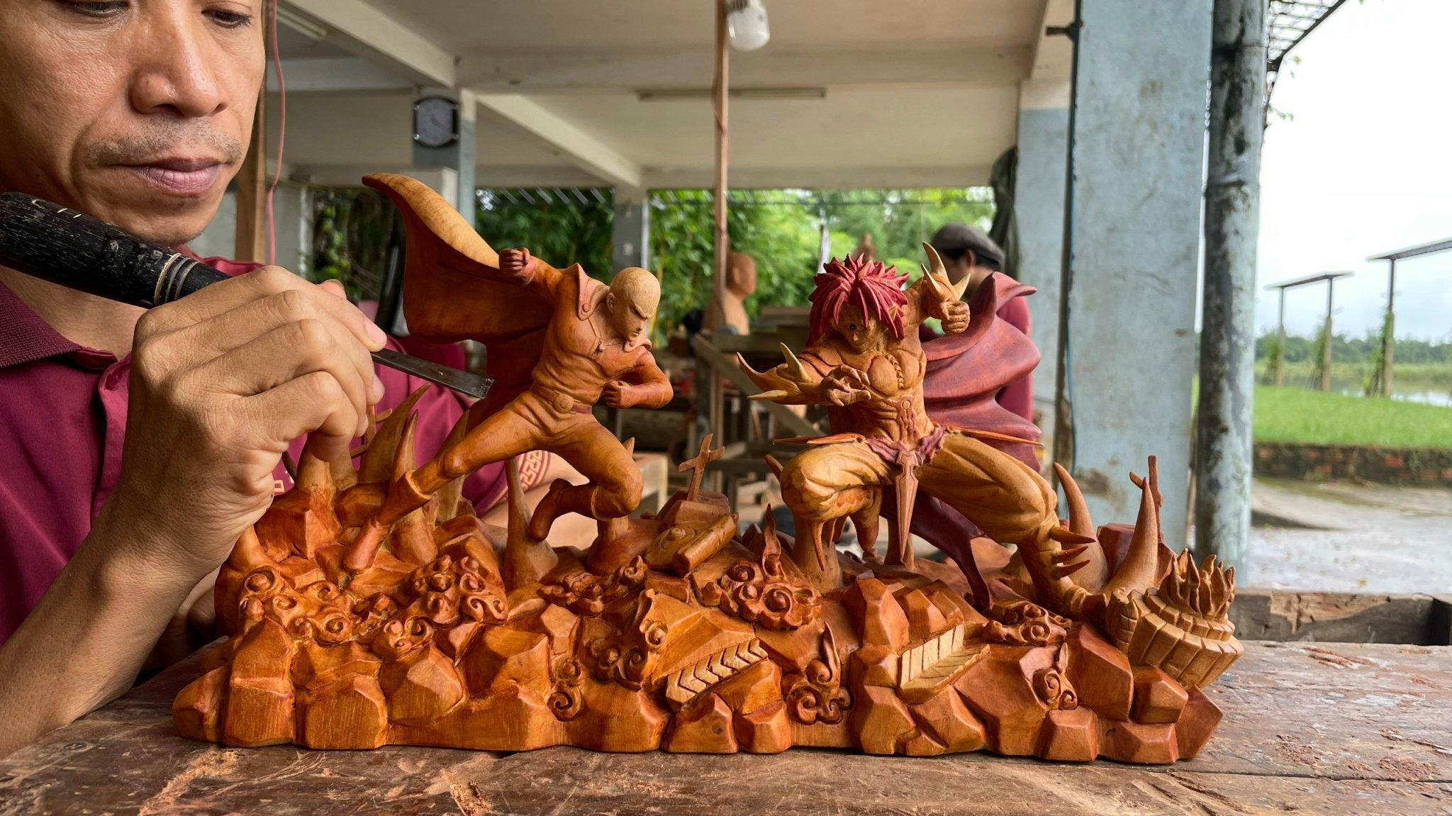 Saitama Figure Wood Carving - One Punchman - Woodart Vietnam