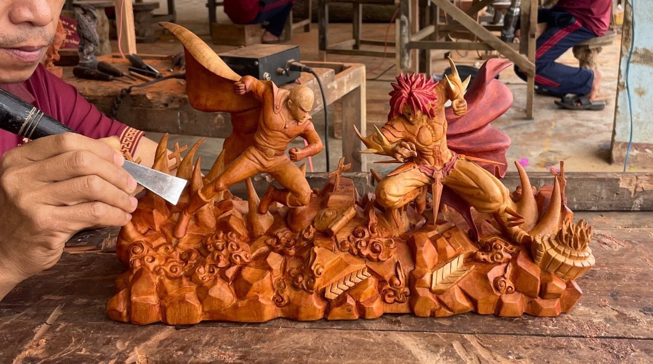 Saitama Figure Wood Carving - One Punchman - Woodart Vietnam